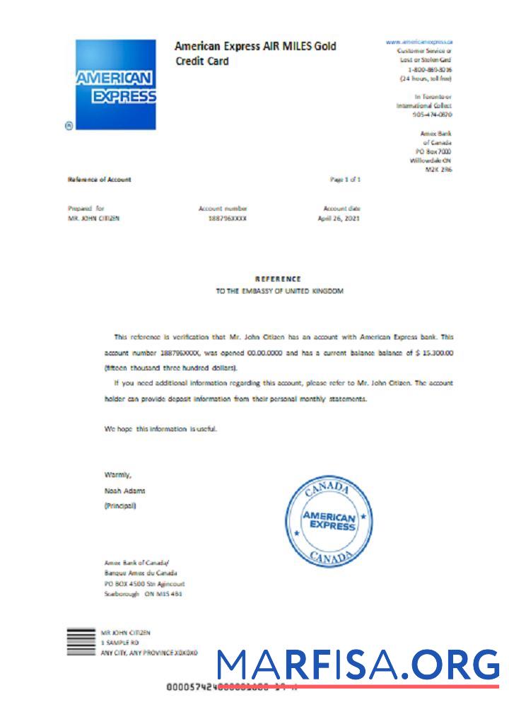 Realistic Canada American Express Air Miles Gold Credit Card reference real example